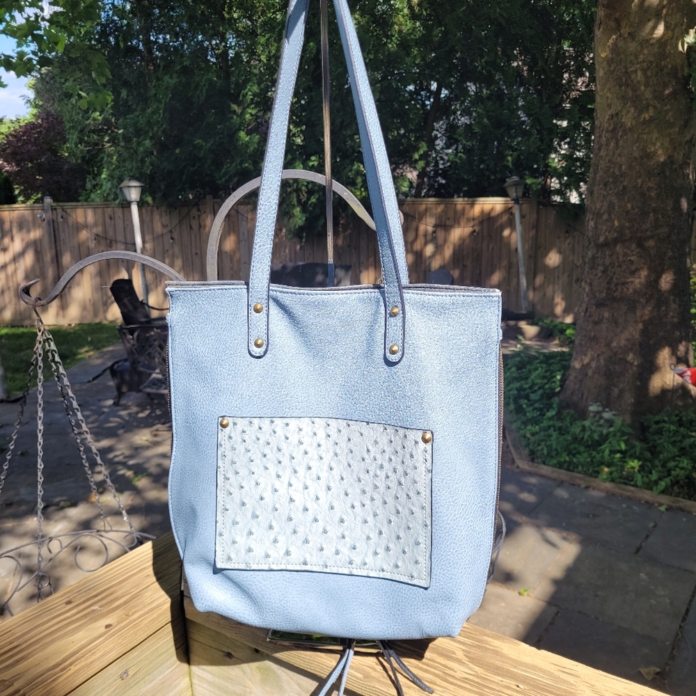 Liz Soto Vegan reversible #3269 Light Blue Tote Shoulder Bag Denim NWT